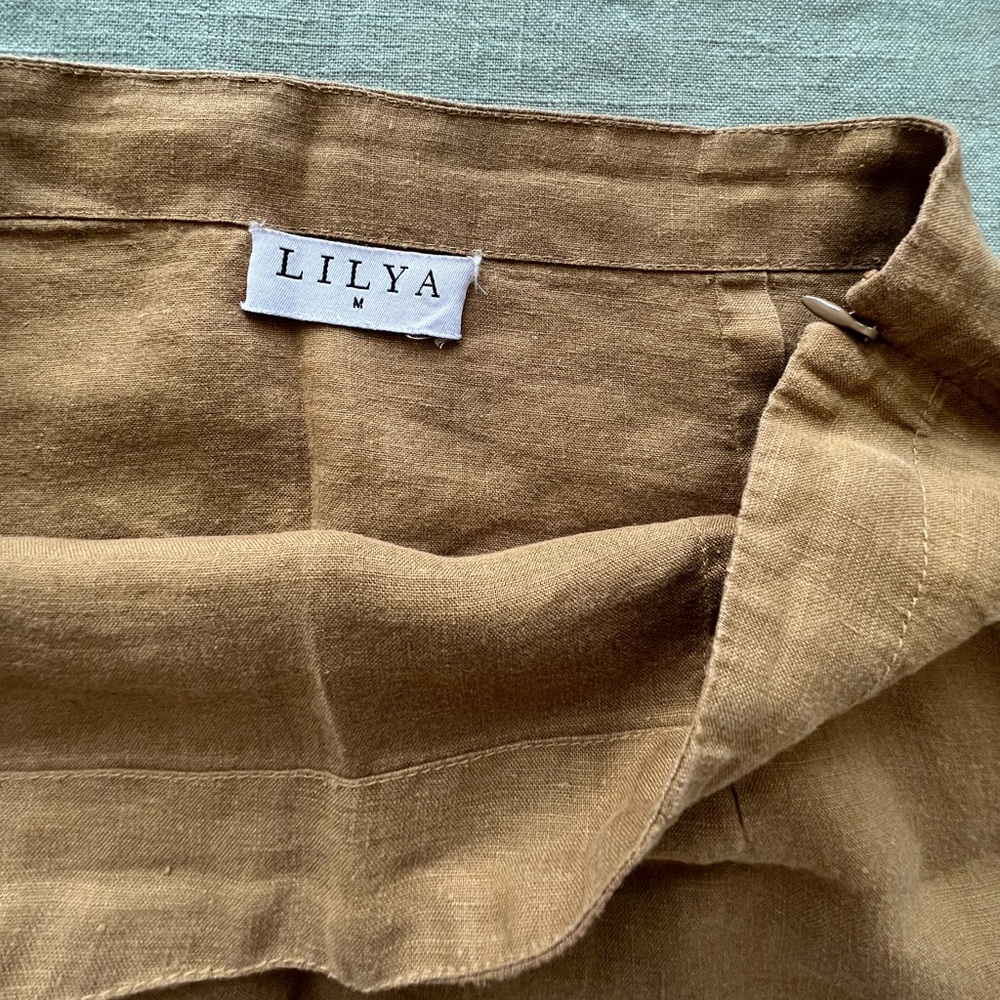 Handmade 100% Linen Midi Skirt - Button Slit - M